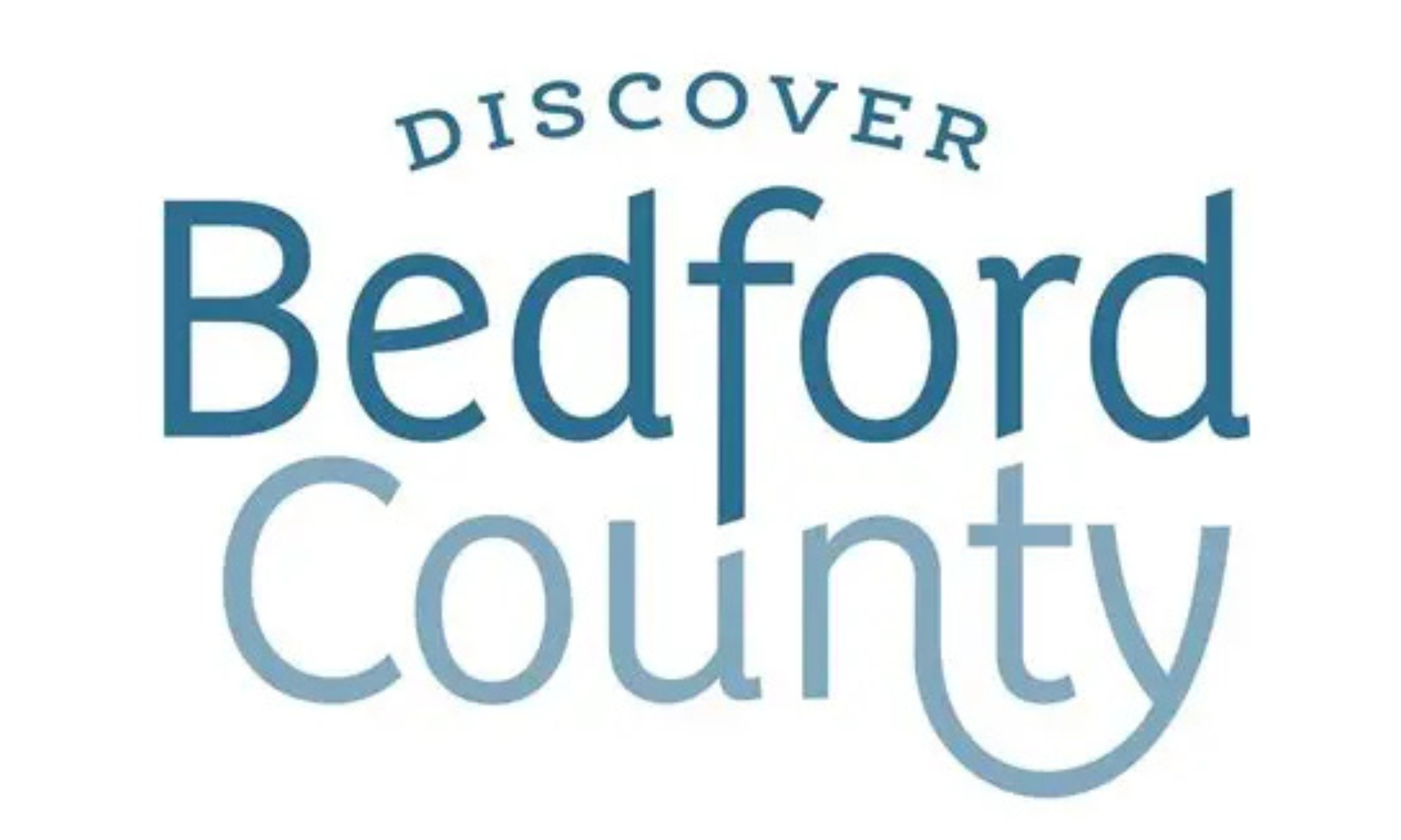 White and blue texts that reads Discover Bedford County.
