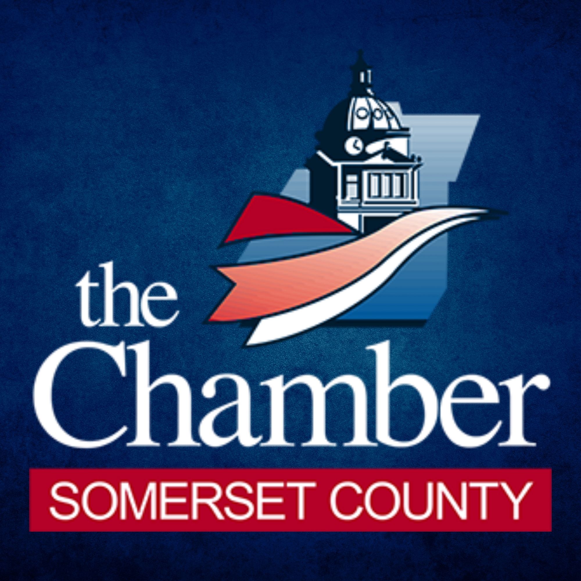 A dark blue black ground with white text that reads Somerset County Chamber of Commerce logo.