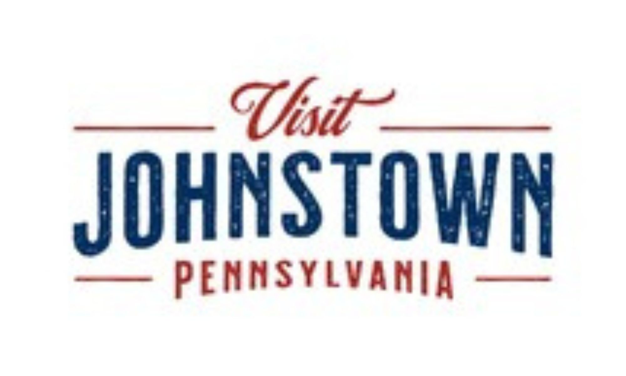 A red and dark blue logo with white background and text that reads Visit Johnstown Pennsylvania.