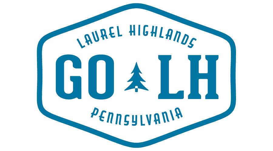 Blue and white &ldquo;Go Laurel Highlands&rdquo; tourism logo featuring bold light blue lettering on a white background with a clean, modern design representing the Laurel Highlands region of Pennsylvania.