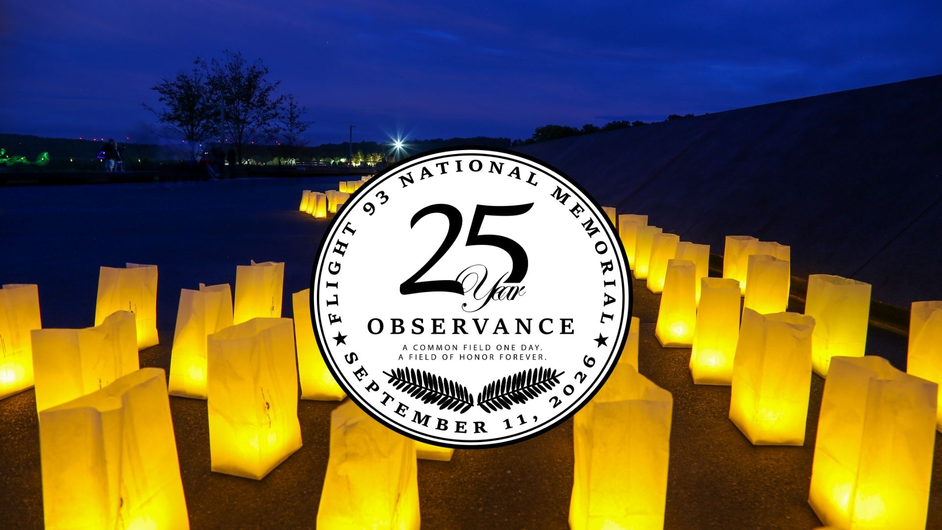 Paper bags filled with lit candles to honor the forty passengers and crew members of Flight 93.